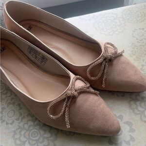 Elegant Beige/Blush Flats with Bow Detail